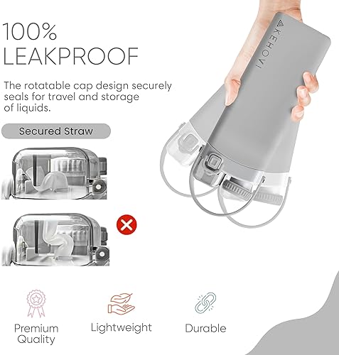 Miniatura 3 de KEHOVI Botellas de agua plegables, tapa de sujeción con popote a prueba de fugas, reutilizable, plegable, portátil, botella de agua deportiva para