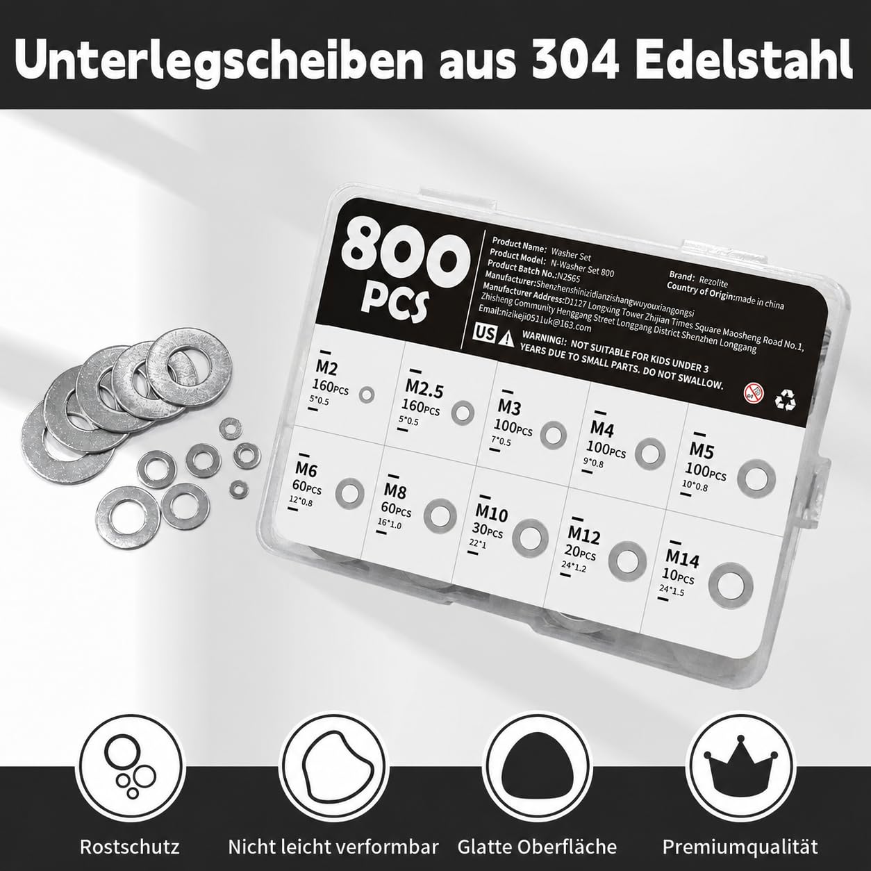 800PCS Washers Assortment Kit, Stainless Steel Flat Washers for Screws