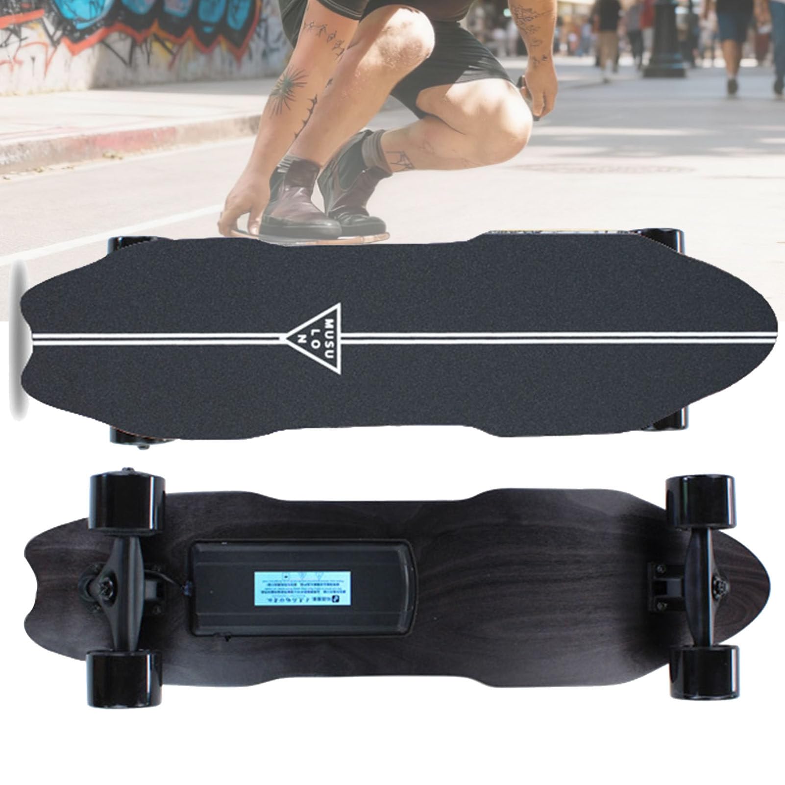 Skateboard elettrico con telecomando, longboard per spostamenti nel campus, ruote in PU resistenti all'usura, 7 strati di acero, velocità massima di 25 km/h, per principianti adulti e adolescenti E