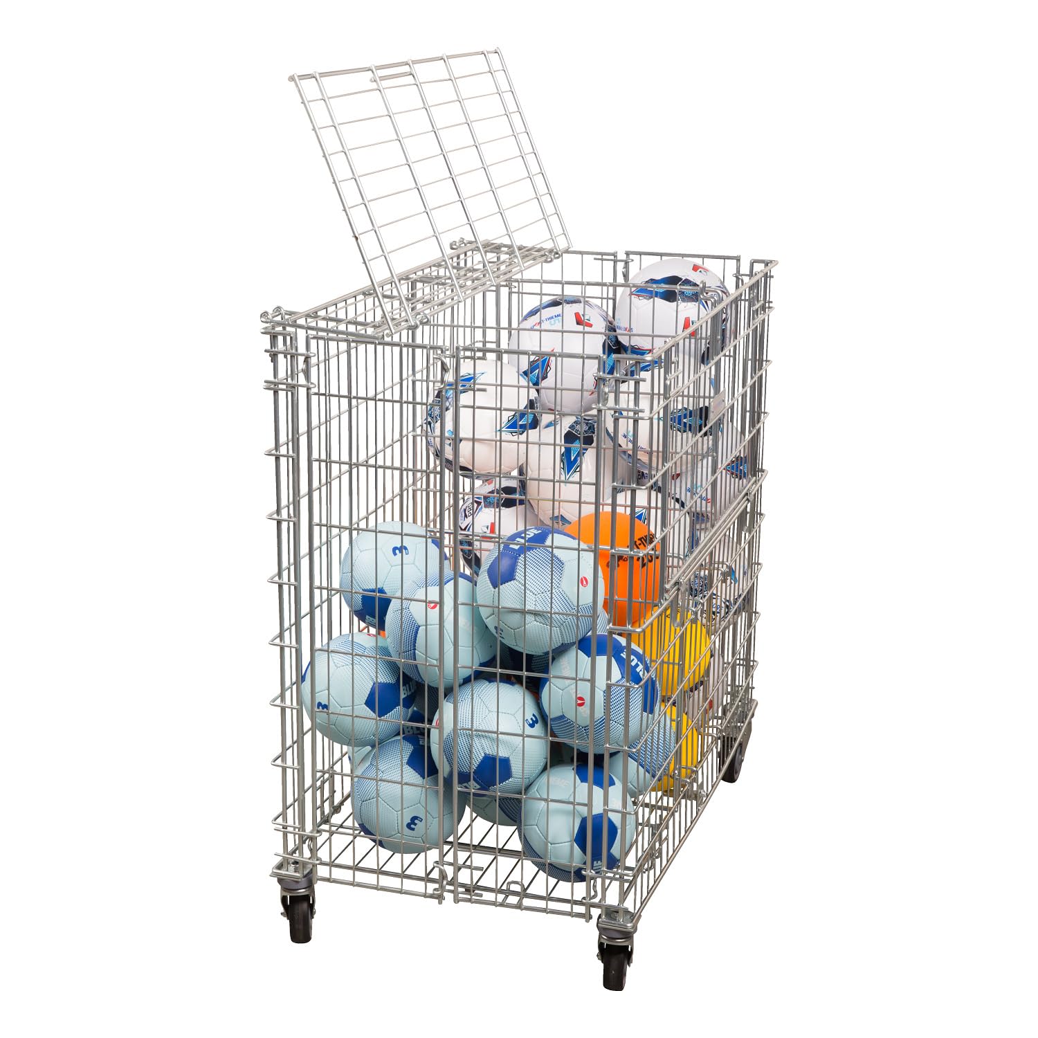 Sport-Thieme Materialwagen Jumbo XXL Plus | Transportwagen, Ballwagen mit einklappbarem Deckel | Trennwände, viel Stauraum für ca. 50 Größe 5 Bälle | 100x104x62,5 cm