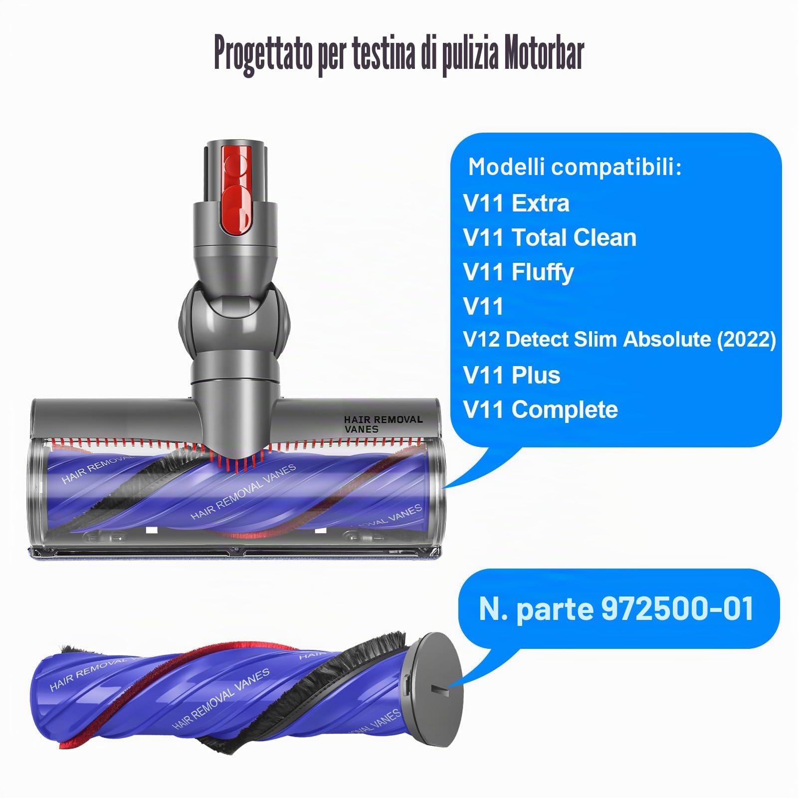 Spazzola Anti-Groviglio e Tappo Compatibile con Dyson V11 V10 V12 Motorbar Spazzola, Brush Roller N. parte 972182-01
