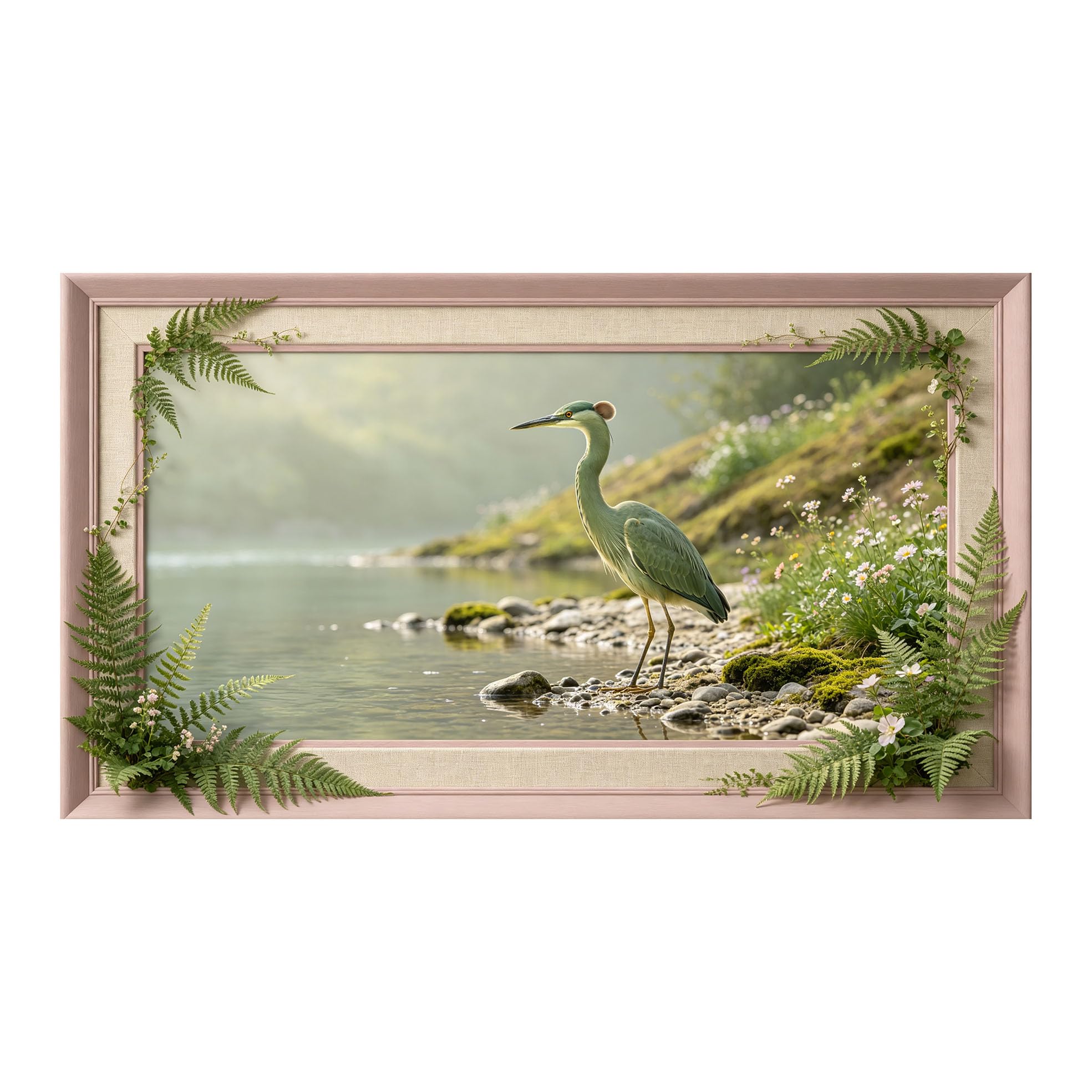 Murasolite 3D 3D Framed Wall Art 50cm×90cm Lake Shore Heron Botanical Landscape SelfAdhesive Fabric Mural Wall Decor, Peel and Stick No Damage to Wall for Bedroom Living Room