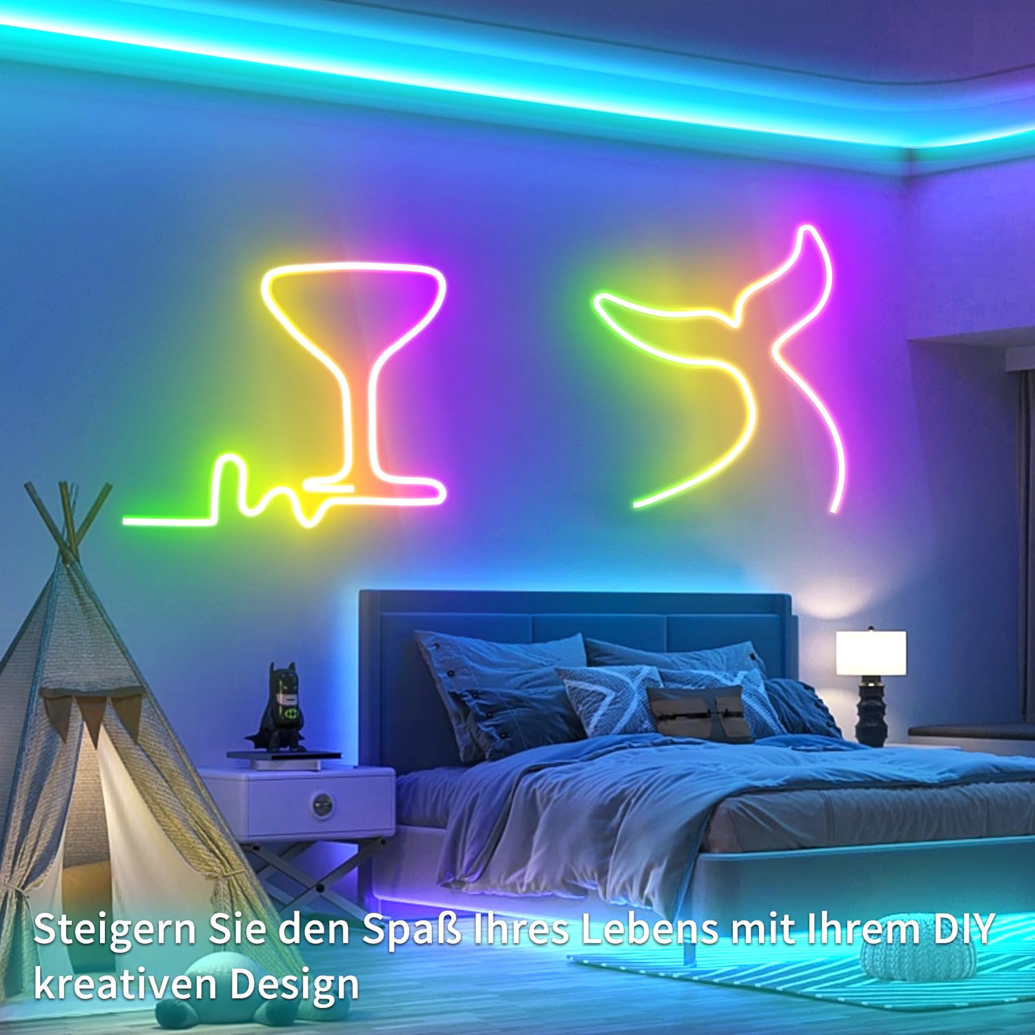 segrass Striscia LED neon IP65, impermeabile, 40 m, per camera da letto, flessibile, con controllo remoto/app, striscia luminosa RGB per interni ed esterni, camera da letto, decorazione della casa