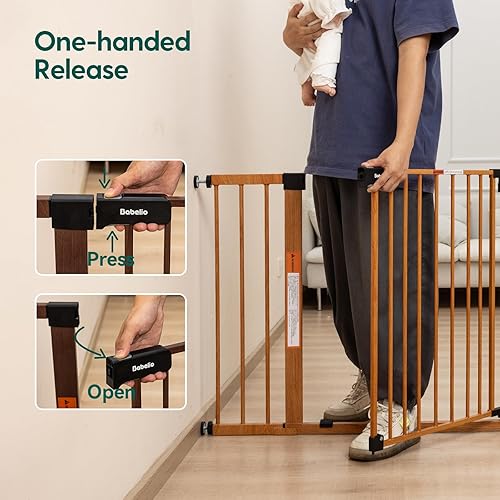 Miniatura 102 de Babelio Puerta de bebé para puertas y escaleras, puerta de 26 a 40 pulgadas con cierre automático para perros y cachorros, fácil de instalar