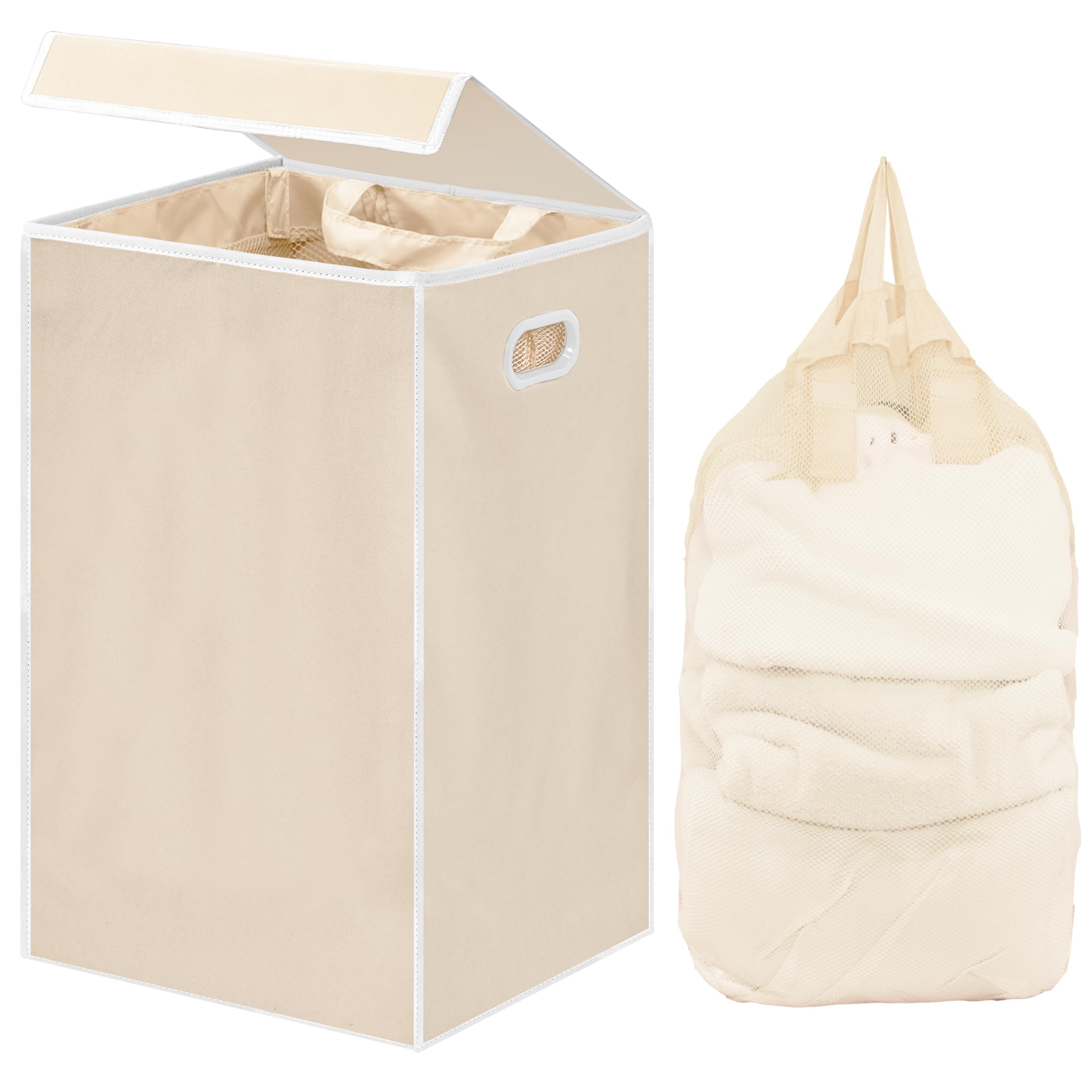 Simple Houseware Foldable Laundry Hamper Basket with Lid, Beige