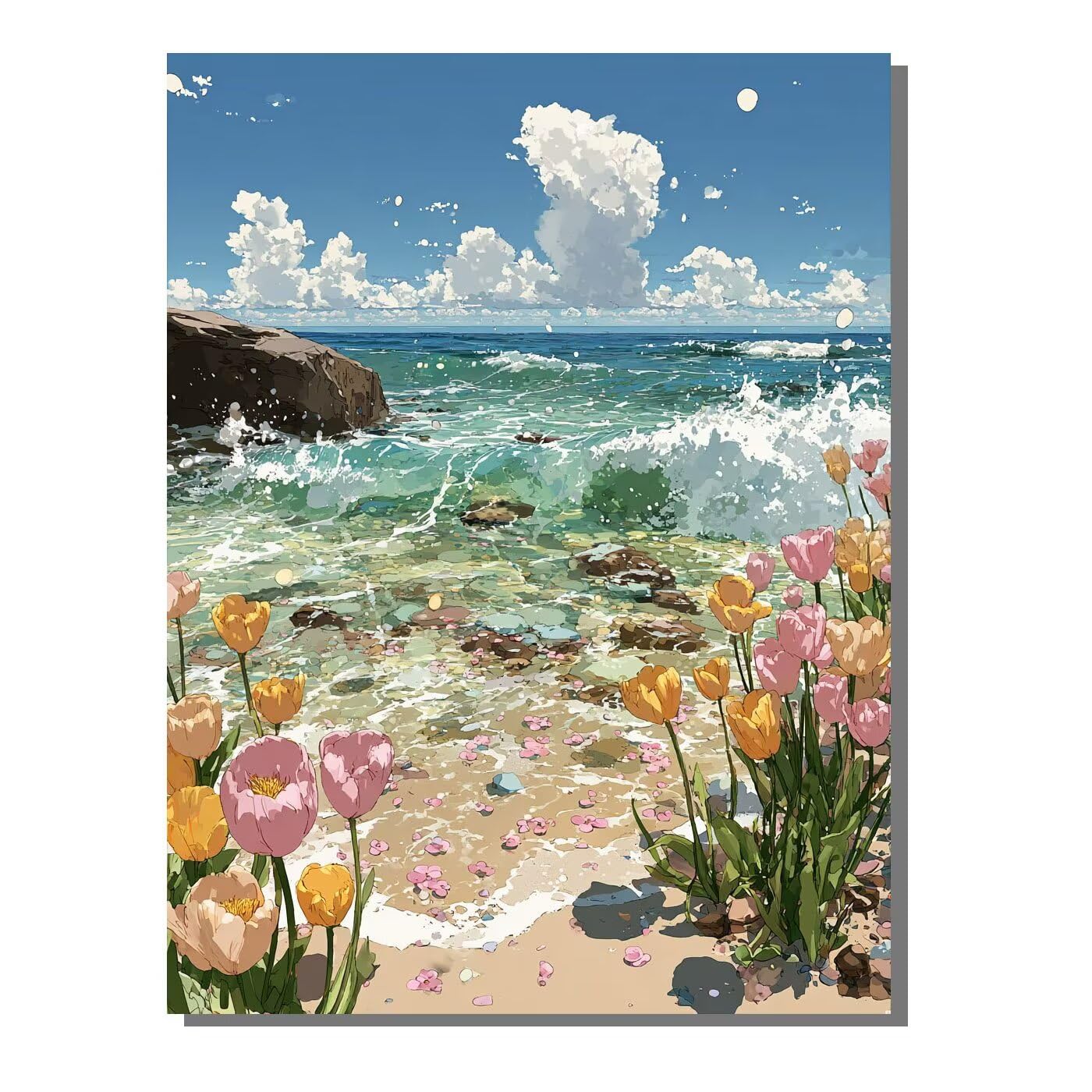 Landschaft Blume Malen Nach Zahlen Erwachsene, Paint by Numbers Adult Anfänger Kreativ Set für, Heimwerk Malen Nach Zahlen Kinder, Pinsel und 36 Acrylfarbe Als, für Deko Wohnzimmer 60 x 80 cm BJHWK234