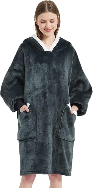 cotton yangda Oversized Hoodie Blanket Fluffy Fleece Blanket Hoodie Hooded Blanket Sweatshirt w/ Deep Pockets, Cozy Warm Fleece Sherpa Blanket, Gifts Adults Girlfriend Men, Black, One size fits all