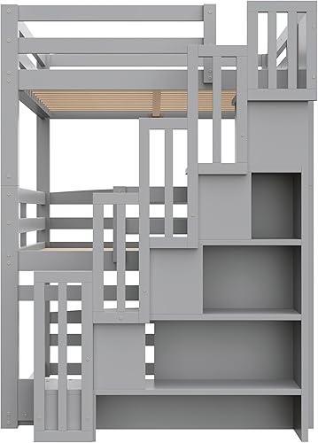 Miniatura 60 de Litera triple de metal, tamaño matrimonial XL sobre individual XL sobre tamaño Queen, elegante base de cama triple con seguridad garantizada para