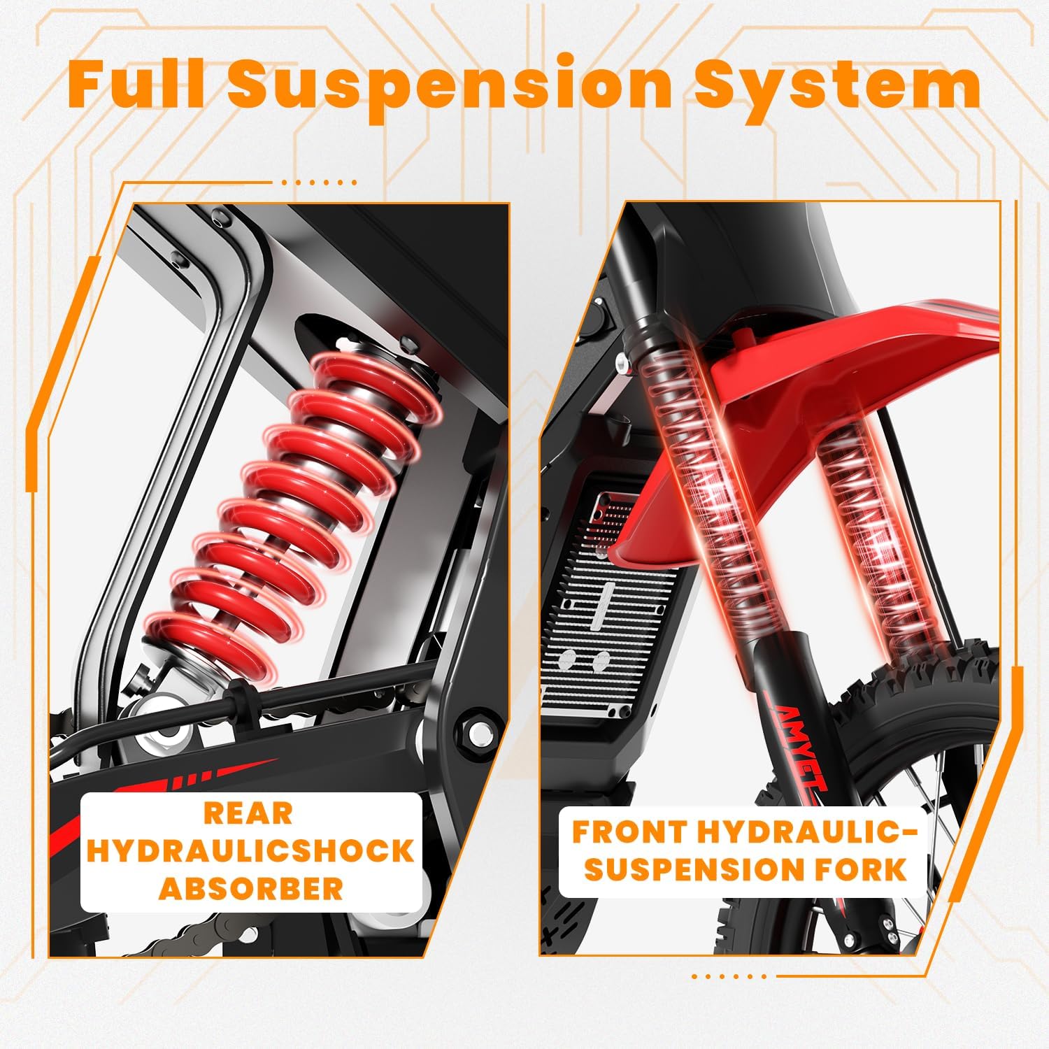 AMYET VT300 Electric Dirt Bike for Teens & Adults,Peak 3000W Max 40MPH Electric-Motorcycle with 48V/23.4 AH Battery Ebike, Full Hydraulic Brakes and Suspensions Mountain Off-Road E Dirt Bike,Red