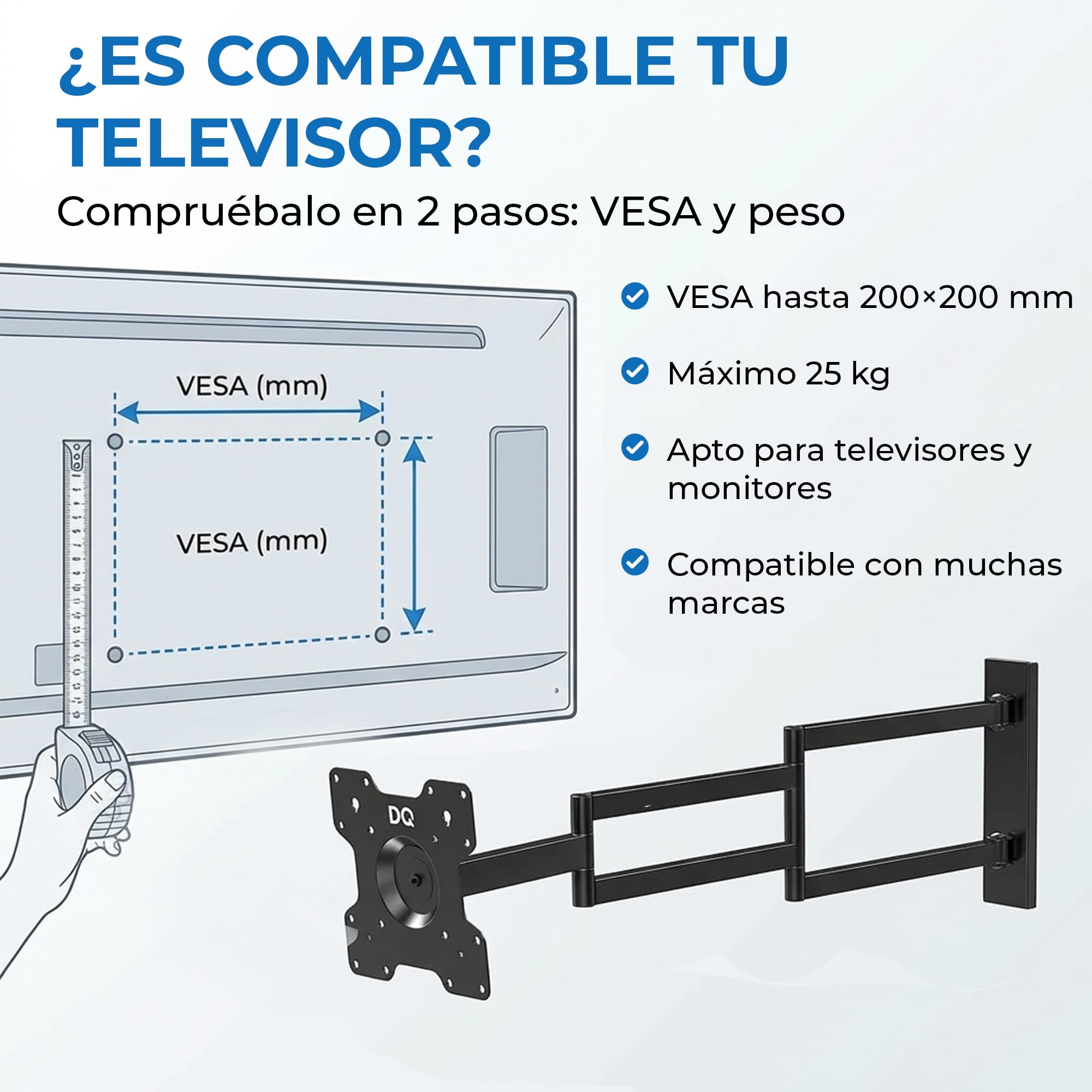 Soporte de Pared para TV DQ Rotate XL - extralargo Brazo Giratorio, Soporte, Barra giratoria flexibilidad para TV de tamaño Medio, Soporte para TV (Negro, 108,5 cm / 25 kg)