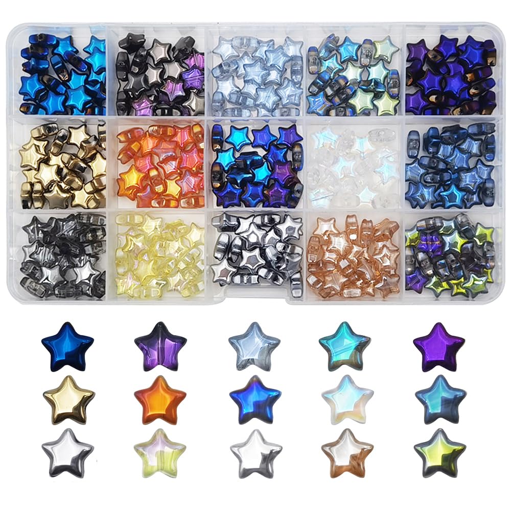 INSPIRELLE 10mm Star Beads 300pcs Electroplated Crystal Glass Spacer Beads for Jewelry Bracelet Necklace Making