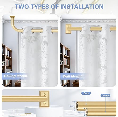 Miniatura 4 de Barras de cortina doradas envolventes, barras de cortina doradas para ventanas de 28 a 48 pulgadas (2.3-4 pies), barra de cortina opaca ajustable,