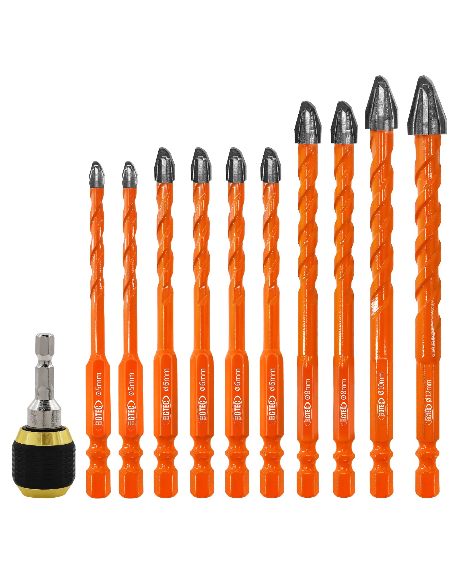 Masonry Drill Bit Set BGTEC - 10PCS 5MM - 12MM Carbide Eccentric Drill Bit with 1PC Quick Release Bit Holder for Masonry/Brick/Concrete/Tile/Glass/Wood/Plastic/Marble