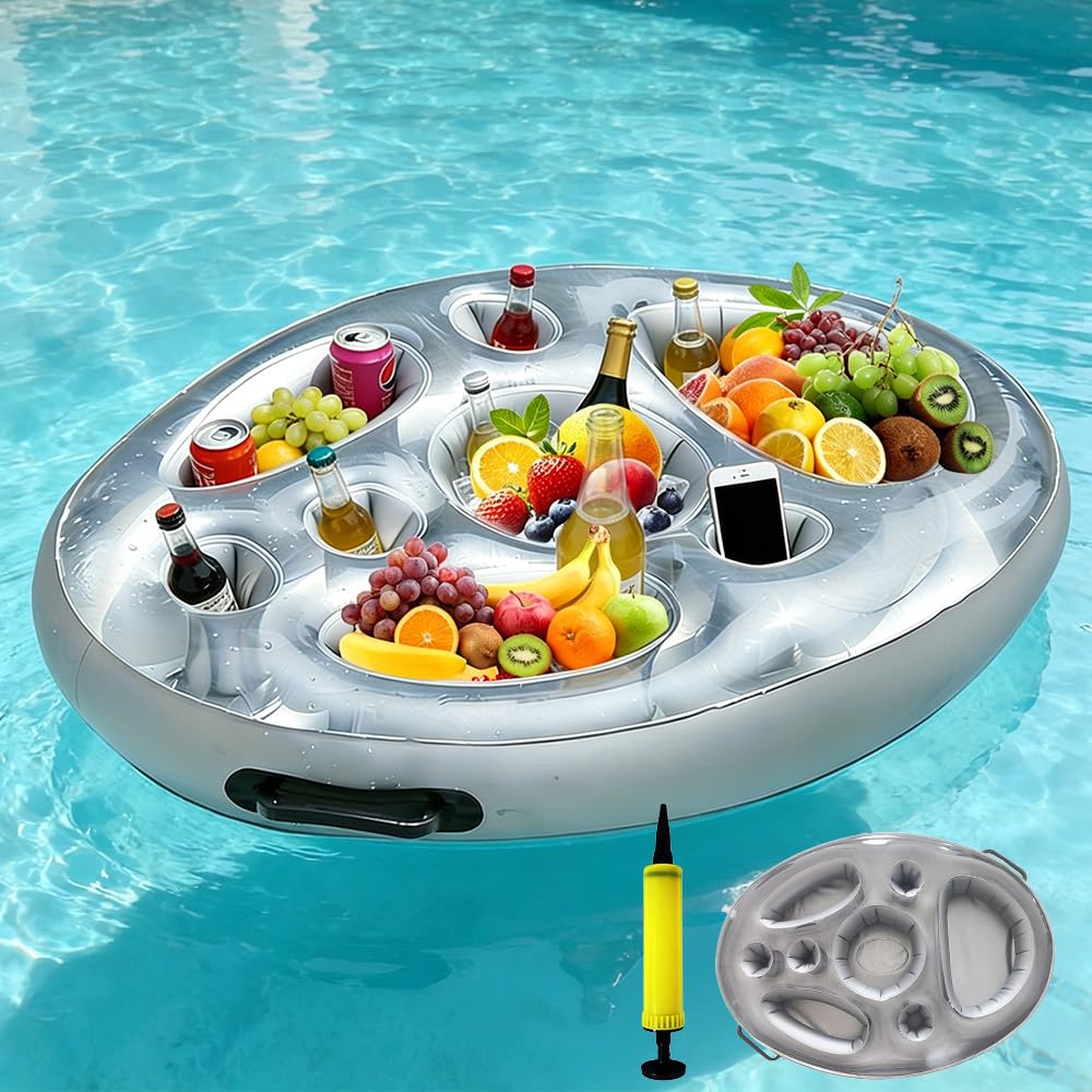 Floating Drink Holder, Inflatable Drinks Holder, Pool Float Tray, Inflatable Floating Snack and Drink Holder with 8 Slots for Pool Parties, Beach, Hot Tub, and Outdoor Summer Gatherings