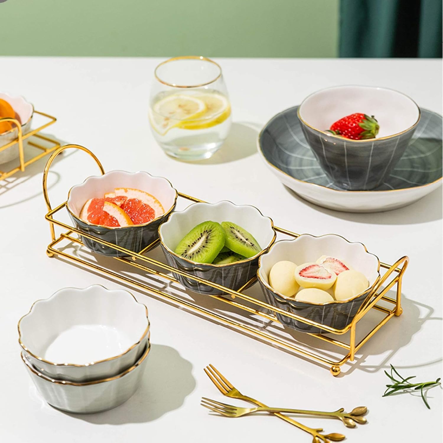 デザートプレート 3ピースの家の絶妙なセラミックディップボウルと金属