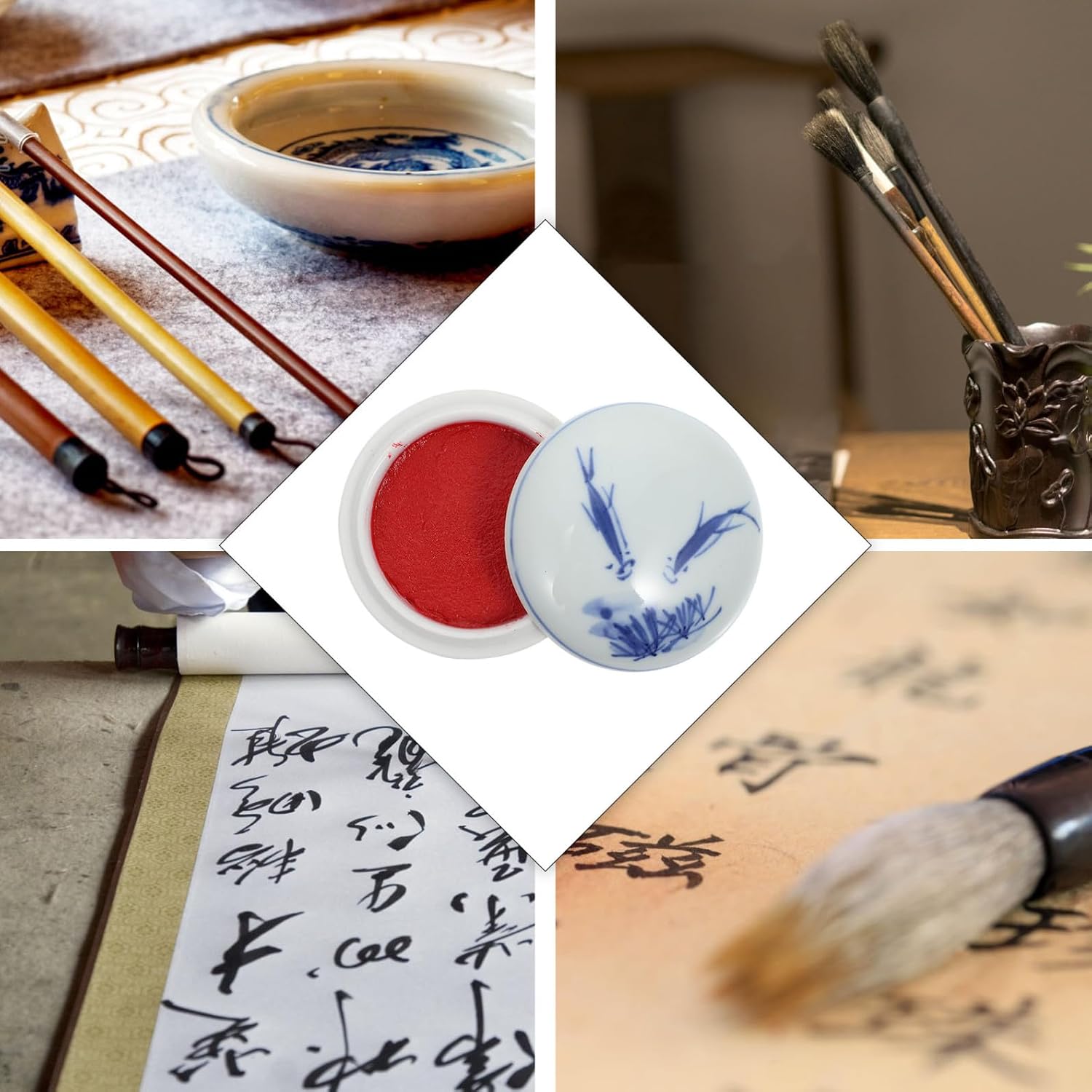 TEHAUX Chinese Calligraphy Ink Pad Durable and Reusable Ink Paste for Painting and Stamping Smooth Retro Surface Random Pattern for Art Supplies