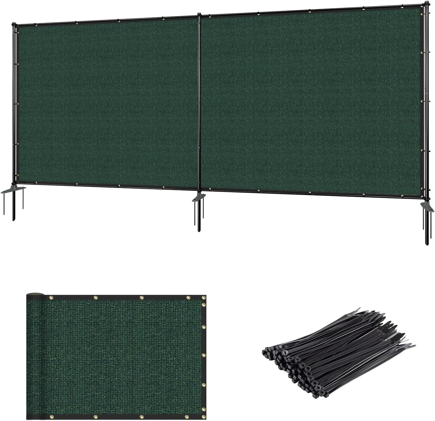 AwnPro 6' x 12' Outdoor Privacy Fence with Iron Poles Ground Spikes Dog