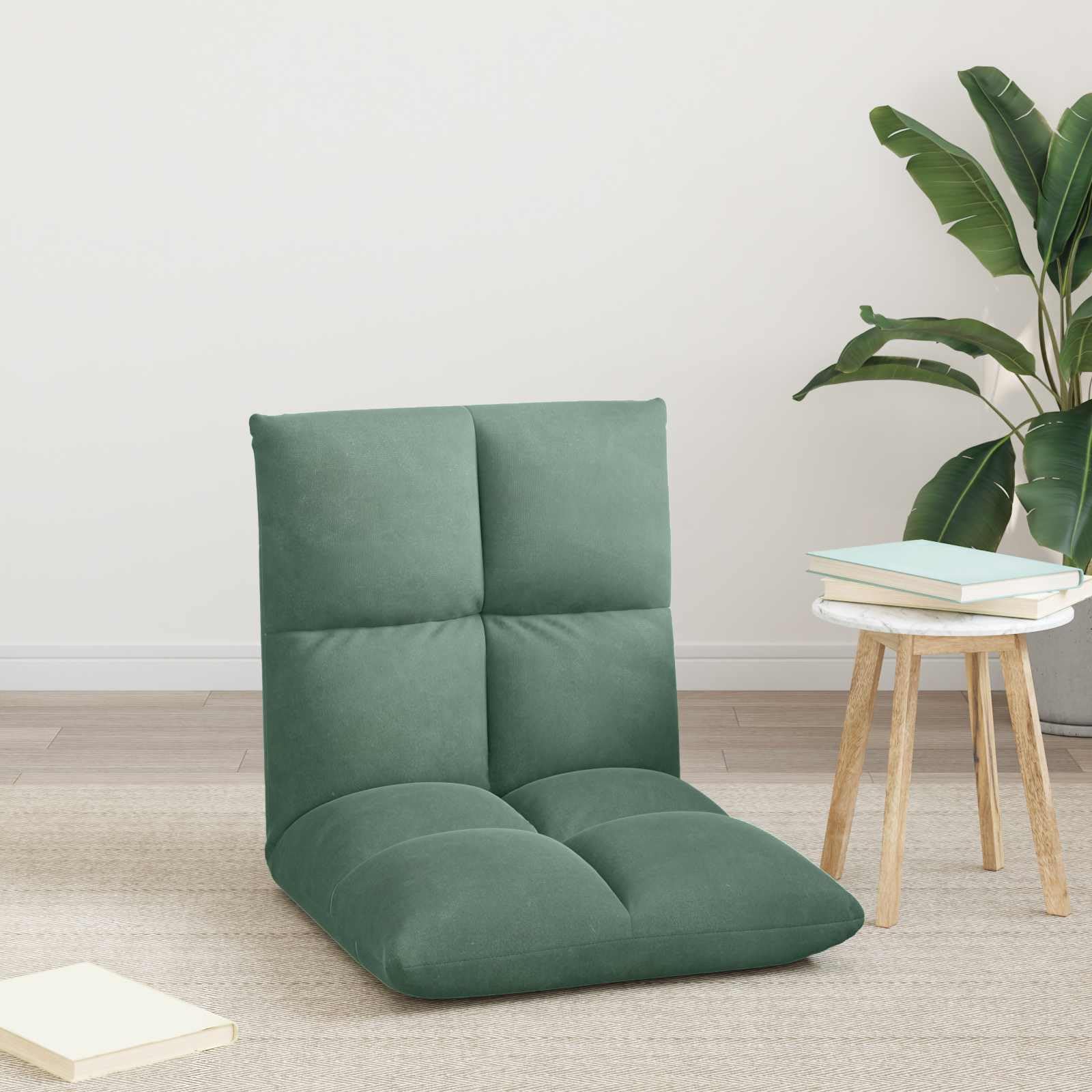 Krzesło podłogowe, zielone morze, aksamit, 50 x 61 x 57 cm, regulowane, z 5-stopniowym oparciem, składane, ergonomiczne, do czytania, jogi, biura, gier, zajmuje mało miejsca