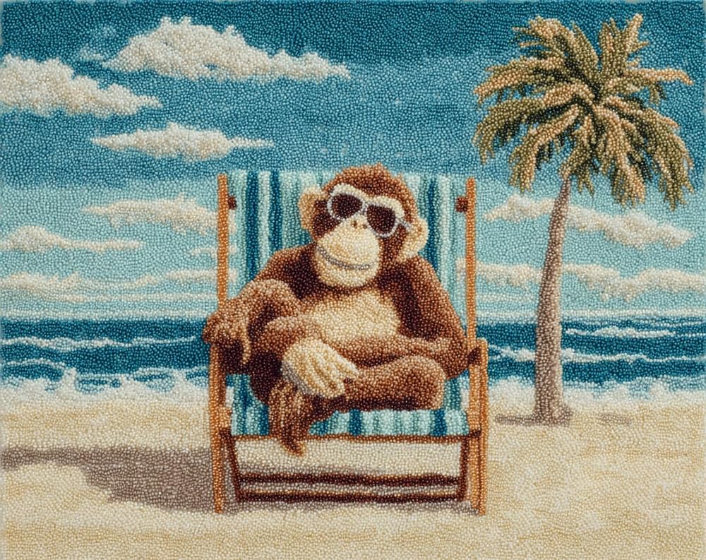 Kitquiver Latch Hook Kits for Adults Rug Monkey Sitting On A Beach Chair Crafts Crochet Yarn with Pre-Printed DIY Handmade Embroidery Needlework for Home Decoration 35X46In