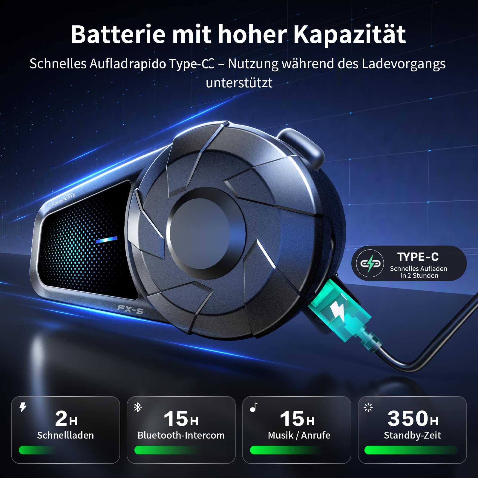 Fodsports FX-S Motorrad Headset Bluetooth 5.4, Helm Kommunikationssystem für 2 Personen, Dreifache Geräuschunterdrückung, IP67 Wasserdicht Freisprecheinrichtung mit Sprachassistent,Große Tasten