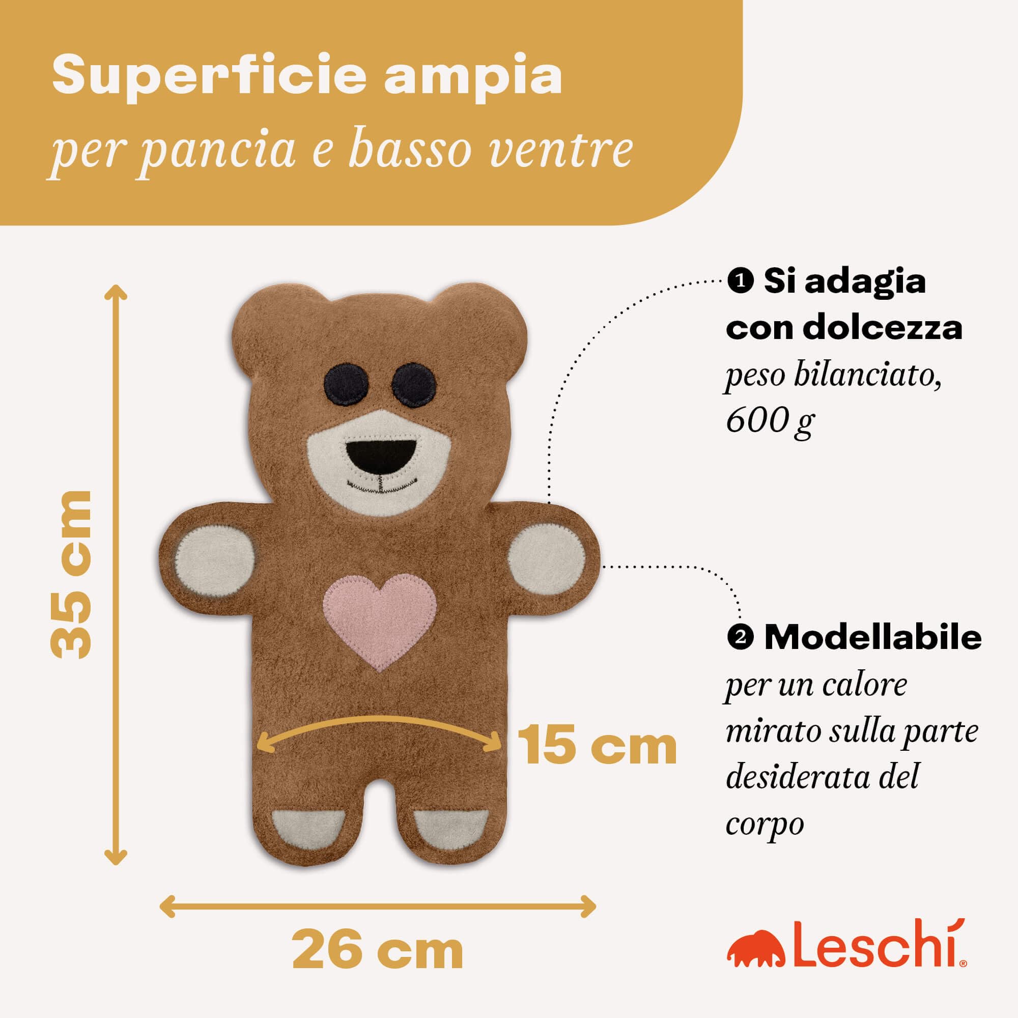 LESCHI Cuscino termico per microonde - In cotone bio con grano biologico - Cuscino riscaldante per dolori mestruali, alla pancia, schiena e zona lombare - Naturale, riutilizzabile - Teddy, beige