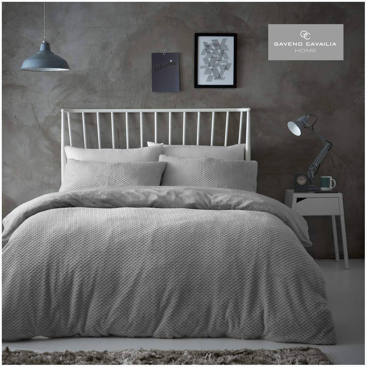 Gc Gaveno Cavailia Silver-Ds Gaveno Cavailia Popcorn Single Duvet Set Silver, Honeycomb Waffle Weave Bedding, 2 Piece Teddy Flannel Fleece Reversible Bedlinen, Easy Care Duvetcover Bedset, 1 Quilt Cover And 1 Pillow Case