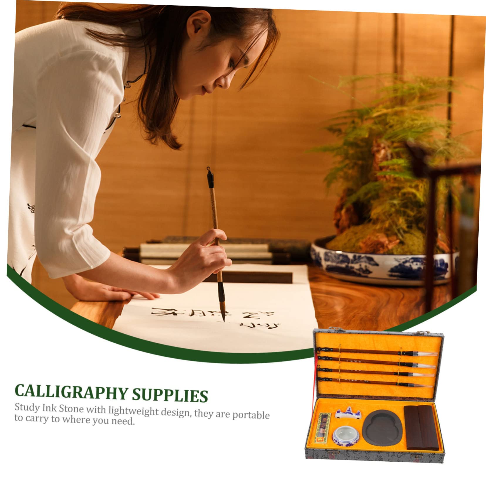 Completo Calligrafia Cinese con Pennelli Resistente Pietra Inchiostro e Bastoncino Kit Pratico per Studenti e Artisti Strumenti Tradizionali per Praticare Scrittura e Disegno