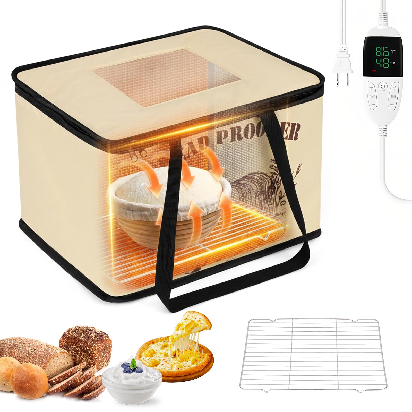 32L Pain Chauffe Levain Chambre de Pousse avec NTC Capteur et Grille Refroidissement,Chambre de Pousse Boulangerie avec 10–55 °C Temperatur & 48 Heures Minuteur,pour Pain,Pizza,Yaourt