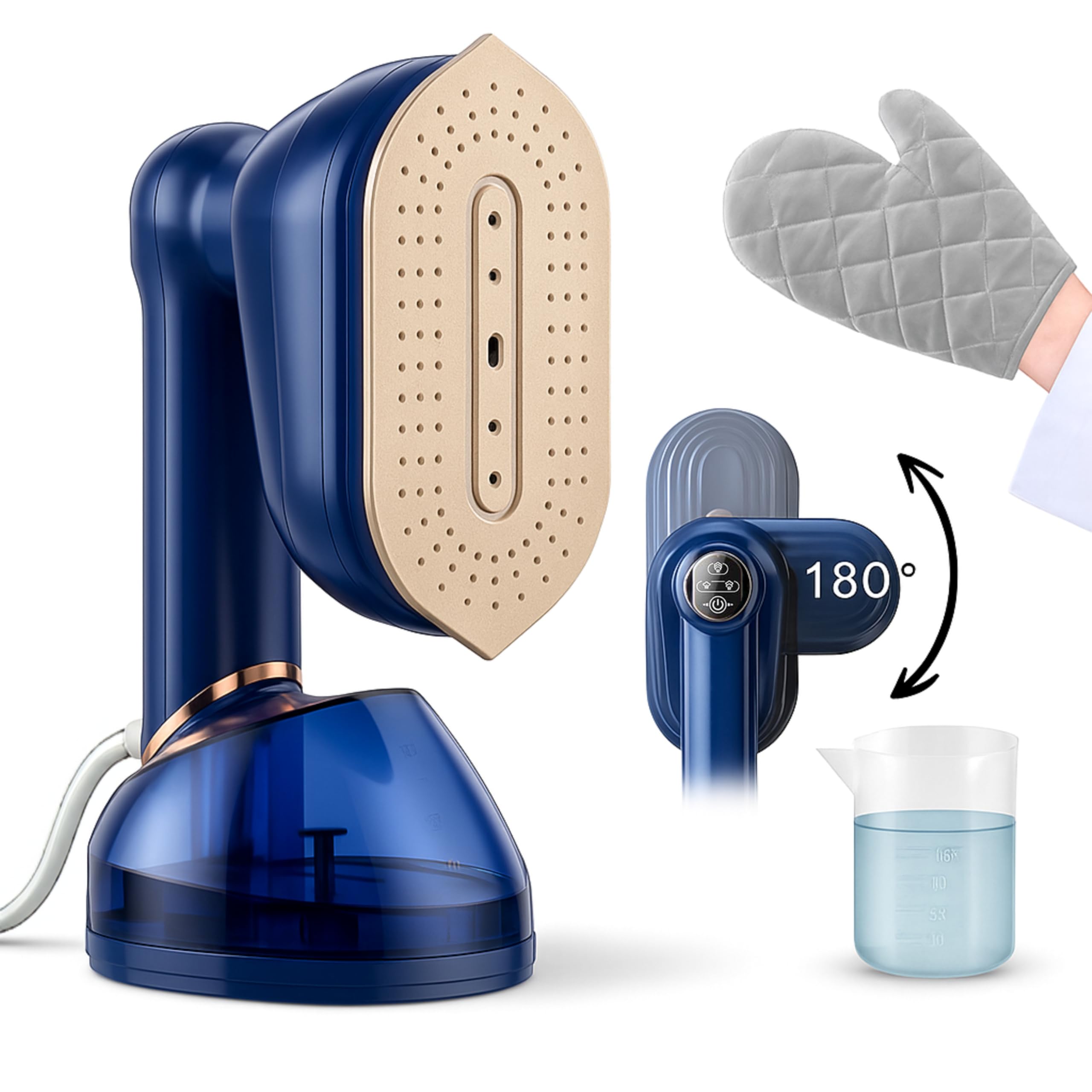 Humse Portable Steamer for Clothes – 2 in 1 Travel Steamer Iron For Clothes, Light Weight with 230ml Water Tank- 20s Heat-up 1050W garment steamer, Fabric Wrinkle Remover with 180° Handle (Blue)