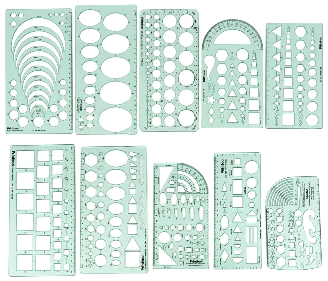 Plantillas de dibujo geométrico acrílicas de 2 mm con múltiples formas para planos perfectos