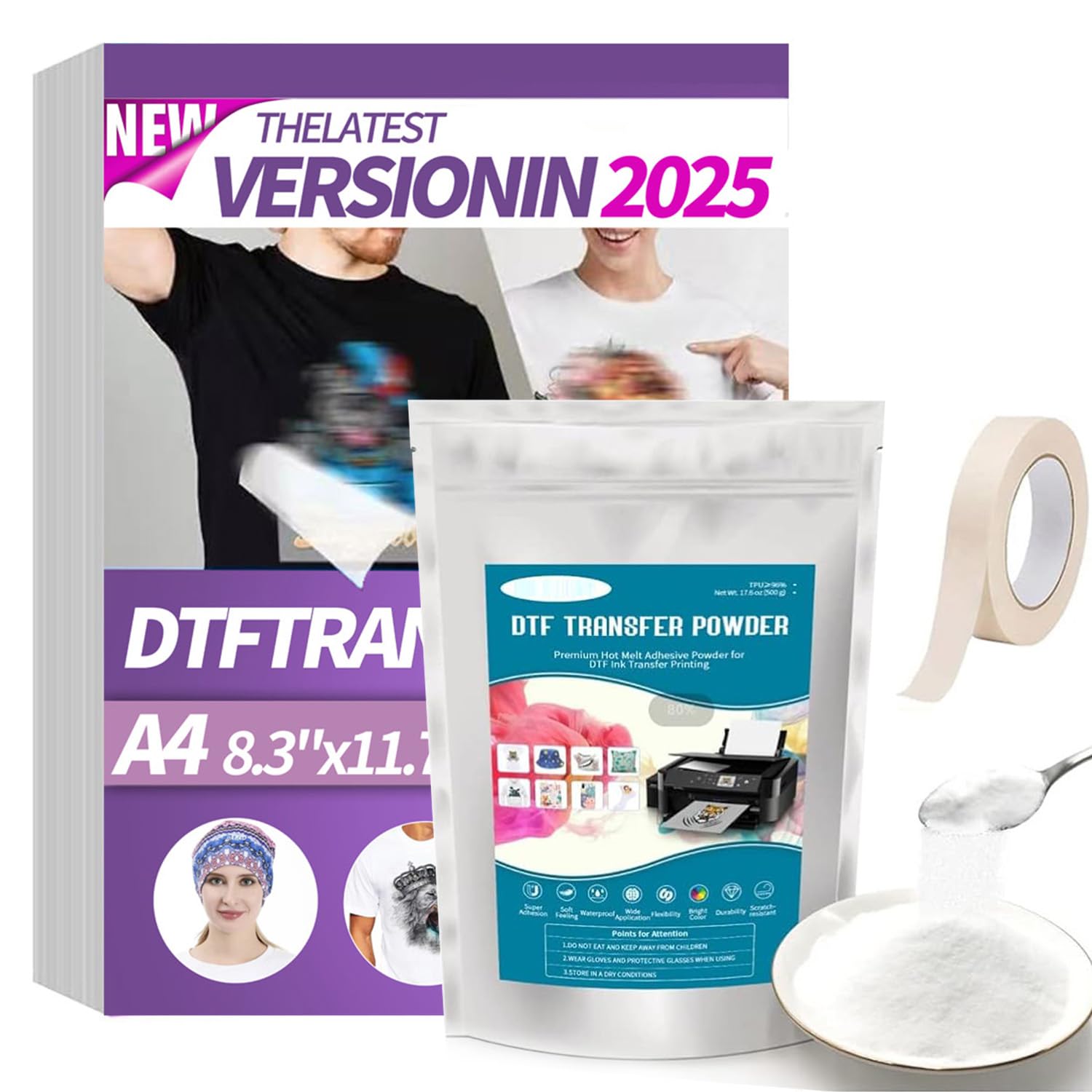 DTF - Juego de papel de transferencia A4 (29,7 cm x 42 cm), 35 hojas premium de doble cara, 300 g, transferencia directa a película para cualquier tela, kit de inicio DTF para impresión DTF (A4-35)