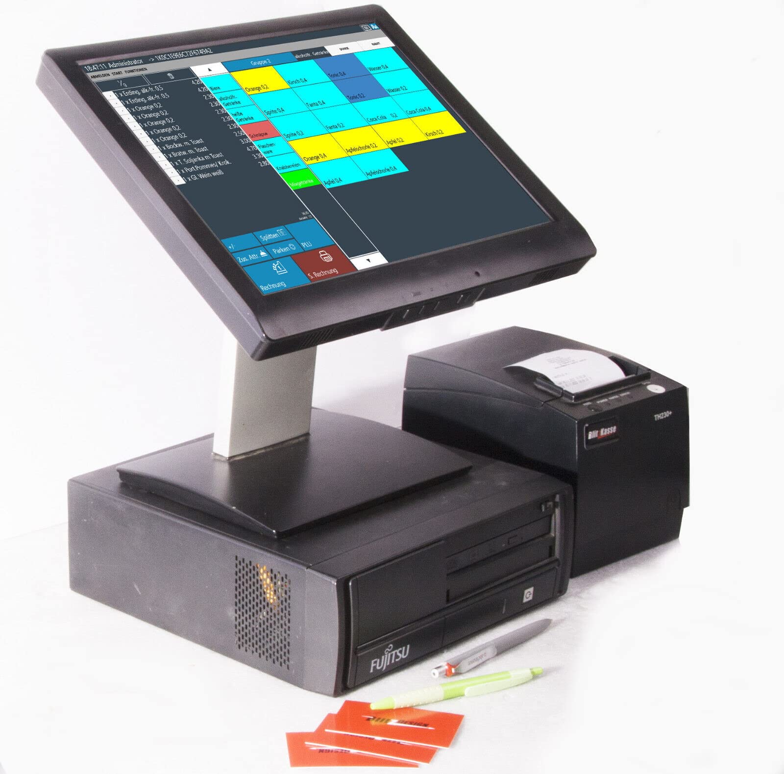 15" Kassensystem für Gastronomie – Touchscreen POS Kasse für Restaurant, Bar & Shisha-Bar – mit Bondrucker & BlitzKasse Software – ohne ABO – KassenSichV-konform, TSE-konform
