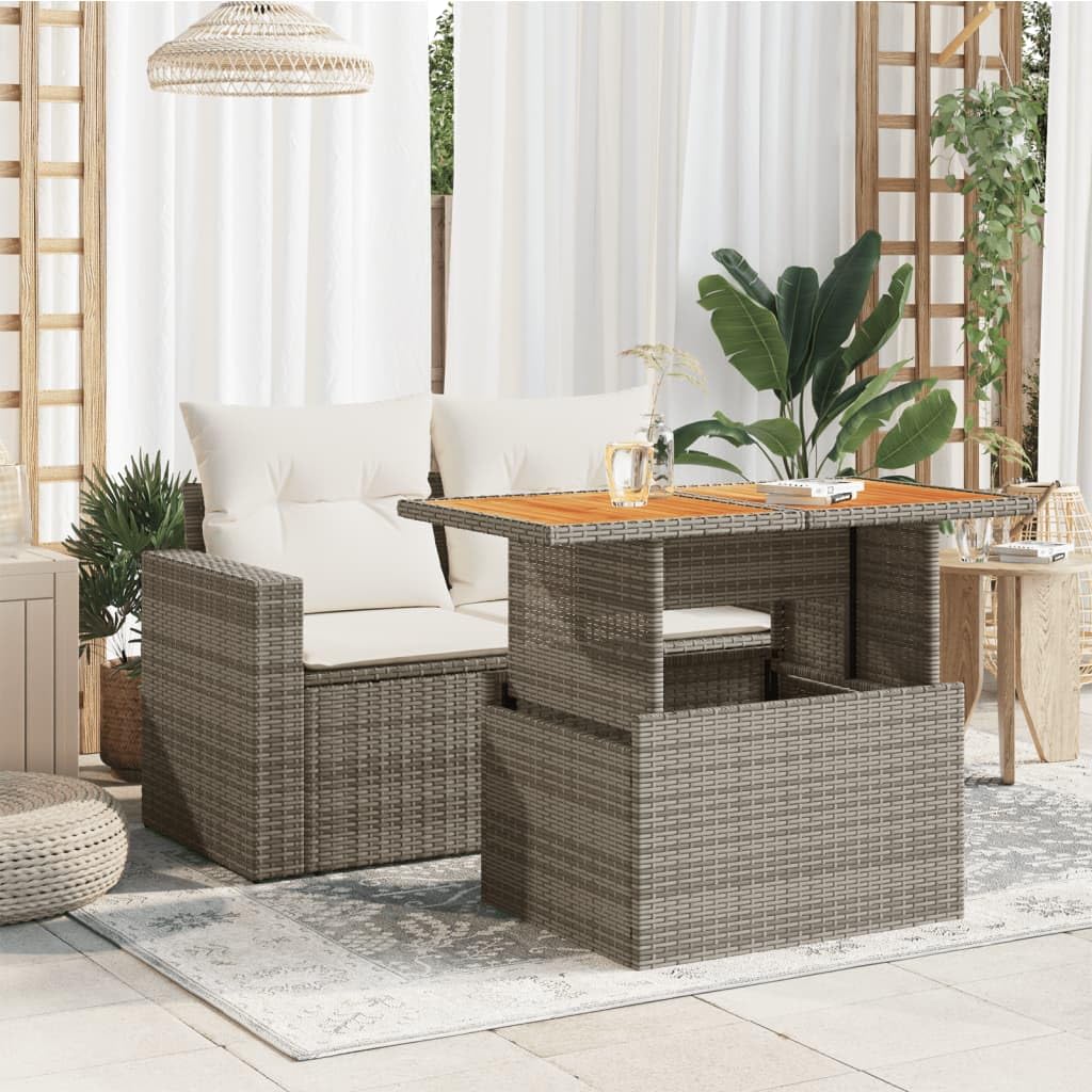 Stół ogrodowy, szary, 100 x 55 x 73 cm, polirattan, drewno akacjowe | Regulowana wysokość, stolik kawowy do stołu jadalnego, malowana proszkowo rama stalowa, łatwa w utrzymaniu