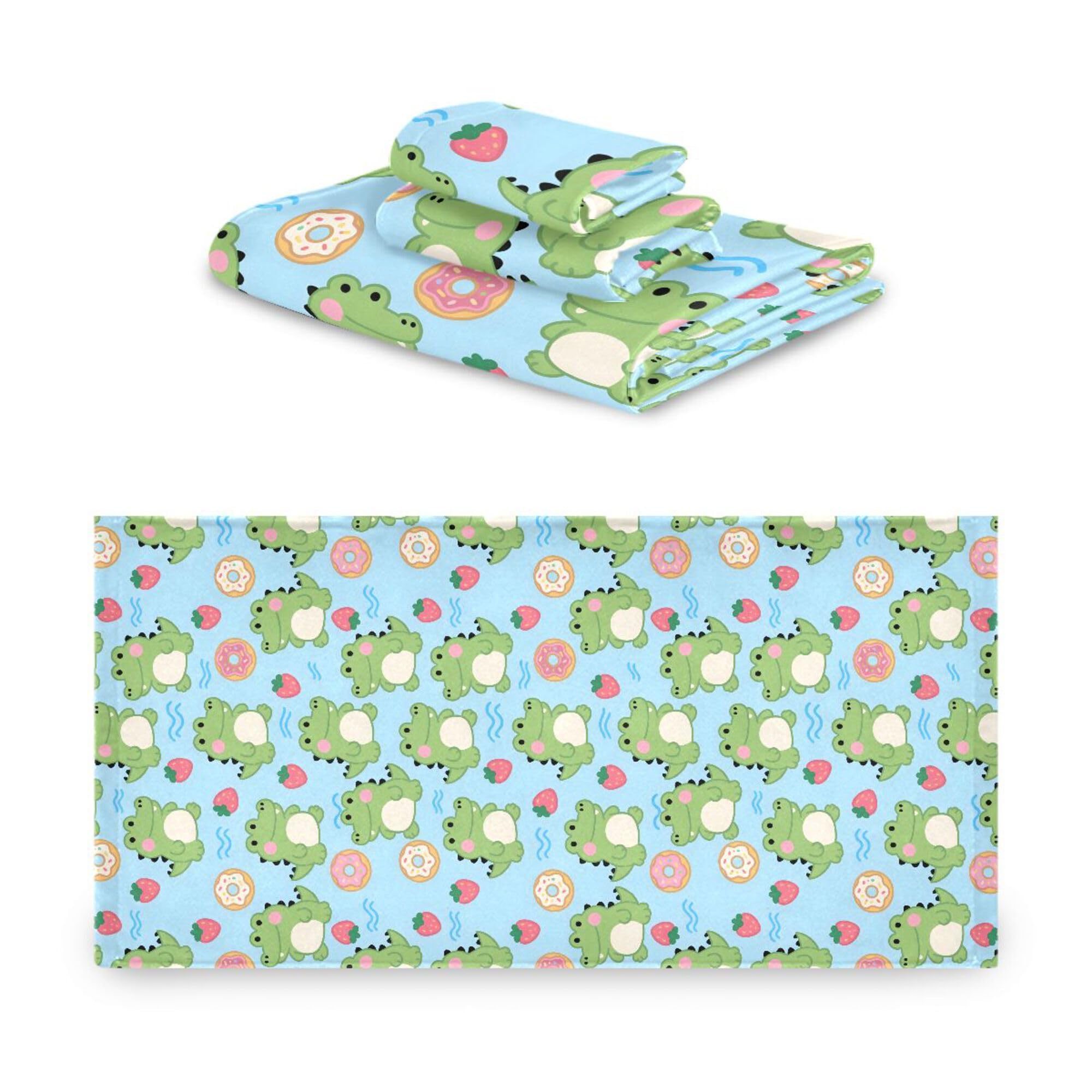 ALAZA Juego de 3 toallas para baño, diseño de cocodrilo, fresa, dona, baño, baño, baño, playa, decoración