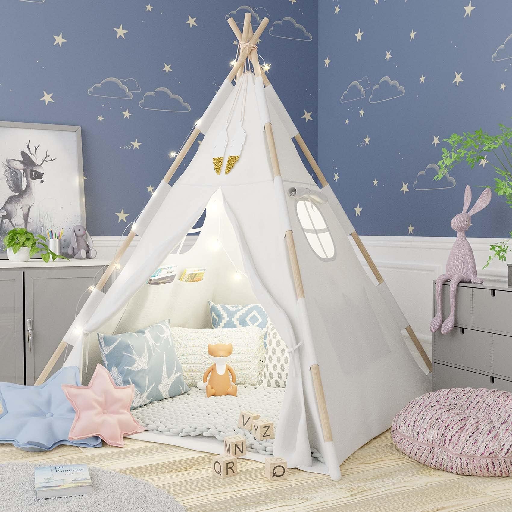 New Tazztoys Kids Teepee Tent for Kids with Fairy Lights - Toddler Teepee - Tipi Tent Kids - Baby Teepee - Kids Teepee Tent Indoor