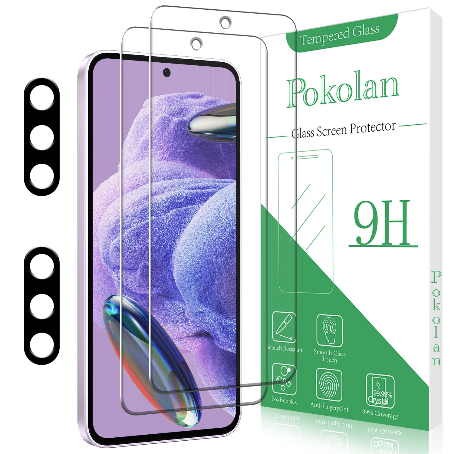Pokolan 2 Pack Screen Protector for Samsung Galaxy A36 5G [6.7 inch] + 2 Pack Camera Lens Protector, 9H Hardness, Bubble Free, Case Friendly