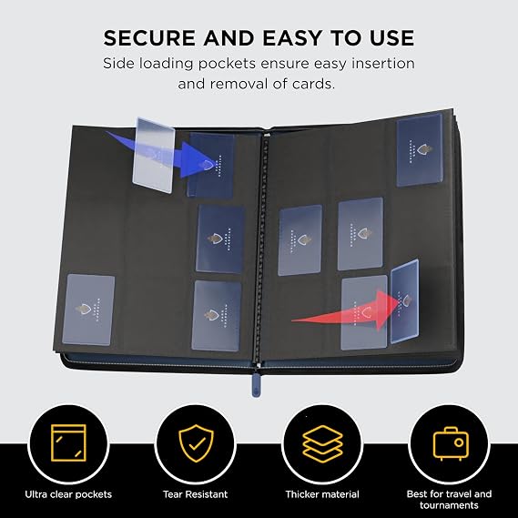 Card Guardian 9 Pocket Premium Binder with Zipper, Blue | Holds 504 Cards, Side Loading Pockets, Trading Card Games TCG