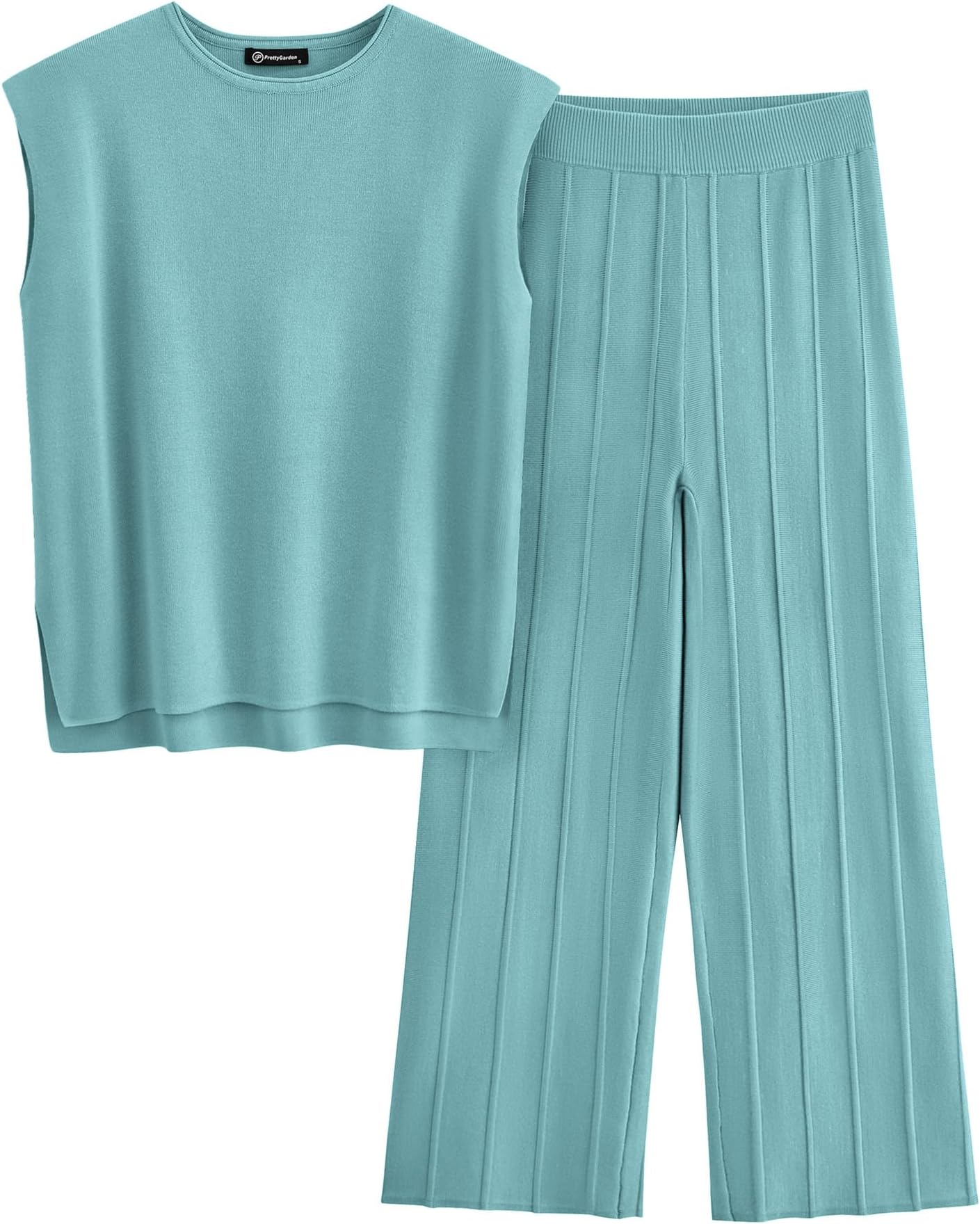 PRETTYGARDENWomen's 2 Piece Outfits Knit Loungewear High Low Pullover Tops and Wide Leg Pants Casual Sweater Sets Tracksuits