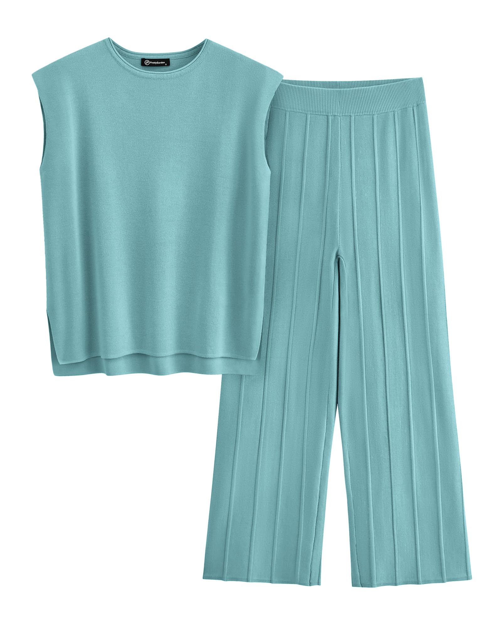 PRETTYGARDENWomen's 2 Piece Outfits Knit Loungewear High Low Pullover Tops and Wide Leg Pants Casual Sweater Sets Tracksuits