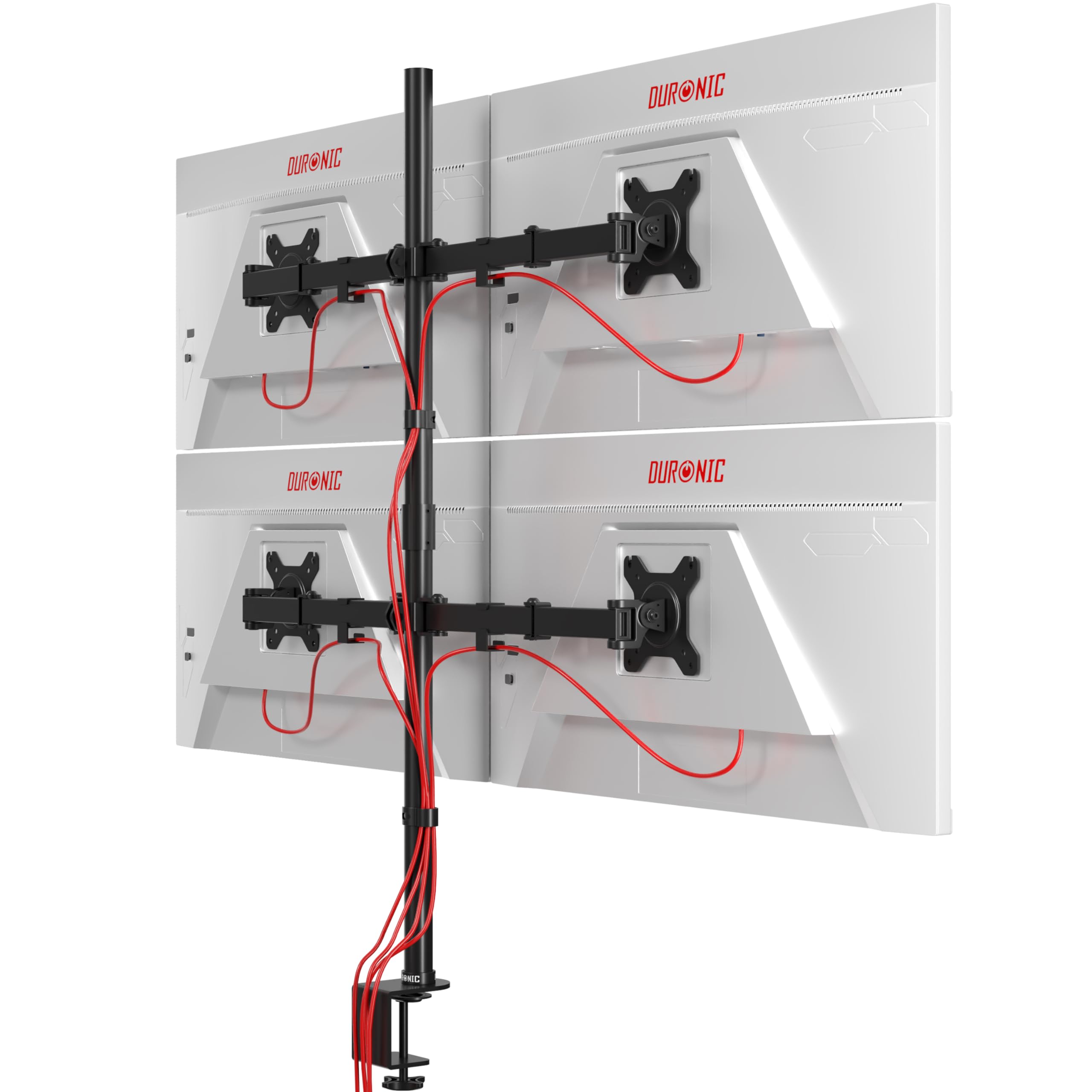 Duronic DMT154 BK Brazo para Monitor | para 4 Pantallas de 13 a 27" y 8 kg de Capacidad | Cabezal VESA 75 y 100 Giratorio e inclinable +​90 °- 35 °| 100cm de Altura Ajustable | Brazo Extensible