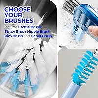 Vista 5 de Holikme Juego de 6 cepillos, limpiador de acero inoxidable de mango largo de 14 pulgadas, 3 cepillos para pajillas, cepillo de limpieza 4 en 1