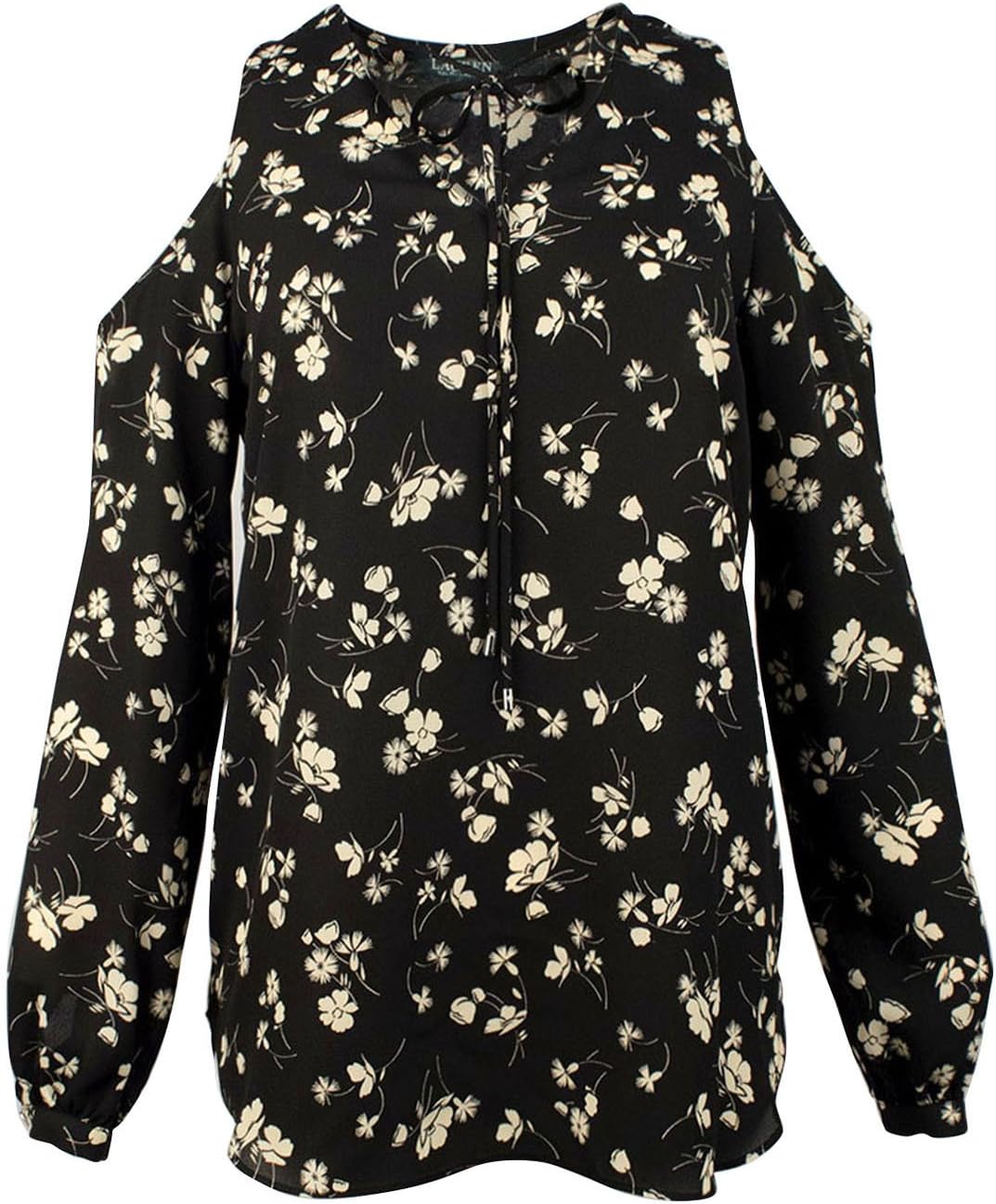 LAUREN RALPH LAUREN Womens Plus Chalsie Floral Print Blouse Black 1X
