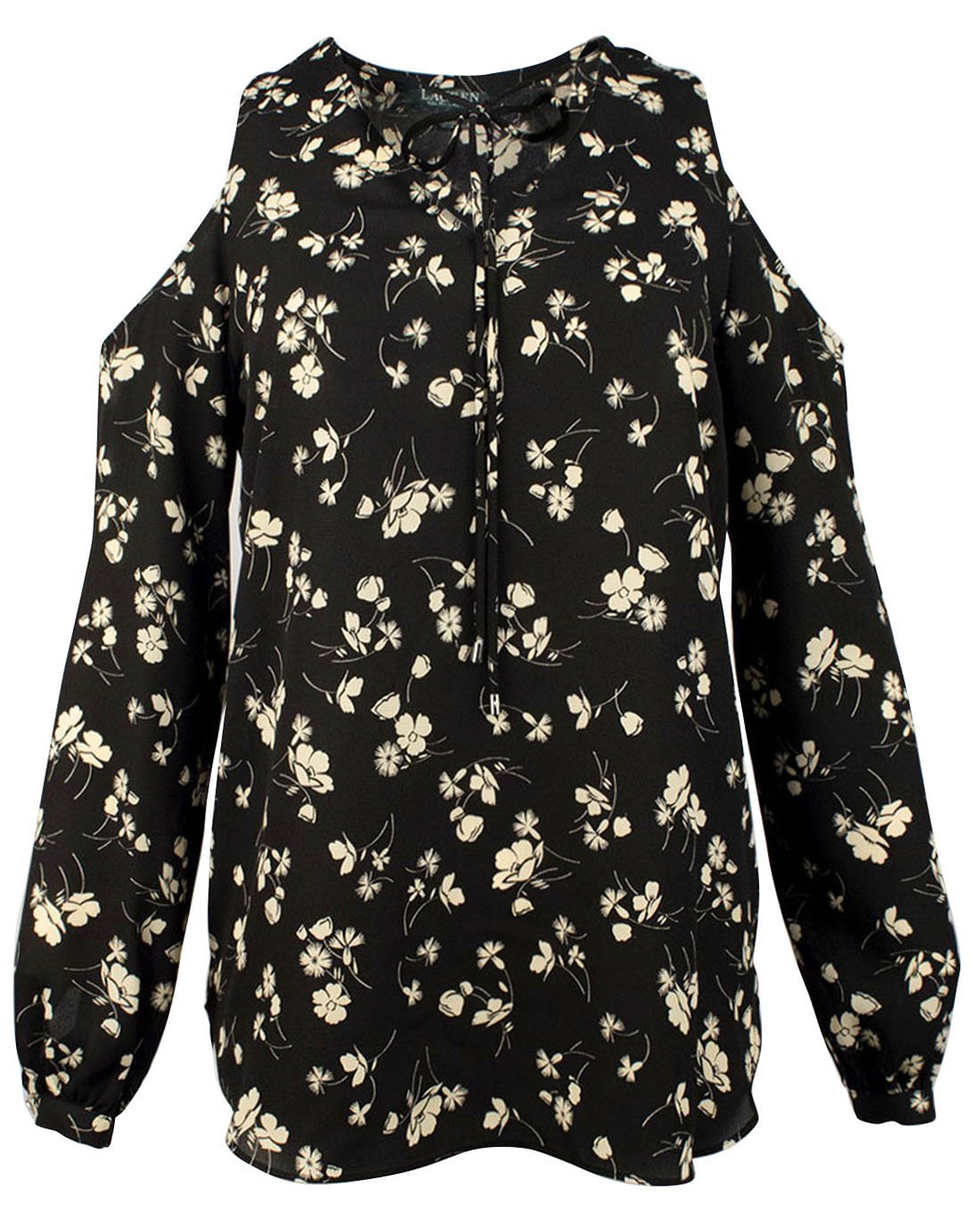 LAUREN RALPH LAUREN Womens Plus Chalsie Floral Print Blouse Black 1X