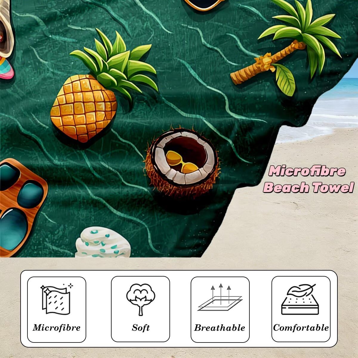 Toalla Playa 80x160 cm, Toalla Gimnasio Microfibra Secado Rapido, Juego de 2 Antiarena Toallas de Playa, Ligera Compacta Toallas Microfibra Grande para Viaje, Regalo Hombre Regalo Mujer (Lindo) -5035