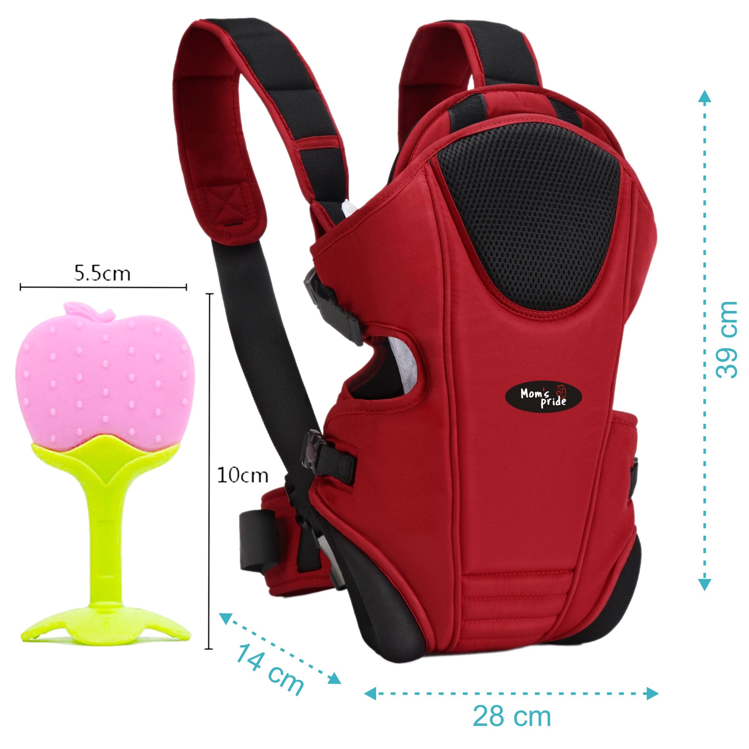 Mom's Pride Newborn 3 In 1 Baby Carrier Ergonomic Adjustable Sling Kangaroo Design Baby Carry Bag Backpack Sling Back Position|Front Position Carrier- (Red Carrier Bag, Multicolor Teether) - Image 3 thumbnail