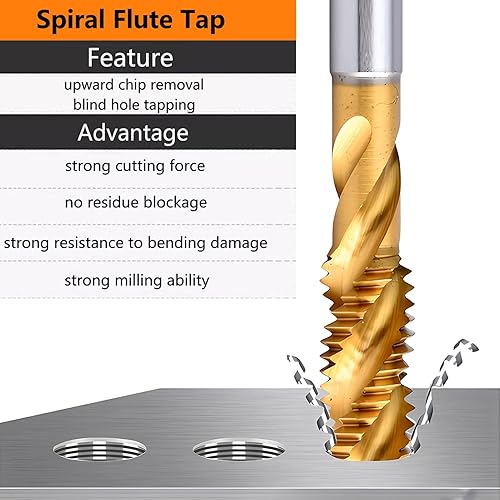 Miniatura 4 de TOP-VIGOR Grifo de rosca de flauta en espiral - 38-16 UNC 3 flautas roscado roscado roscadores H2 Tolerancia, HSS titanio plateado rosca fresadora