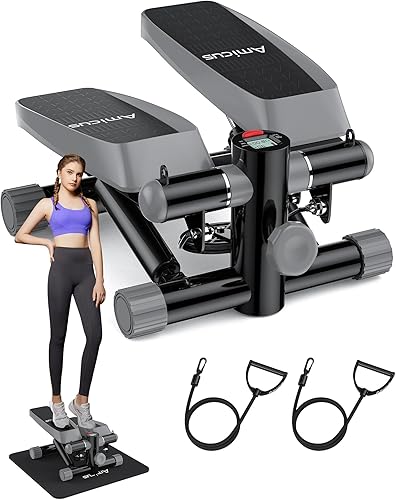 Miniatura 8 de Amicus Mini Stepper for Exercise, Adjustable Pedal Height Hydraulic Stair Stepper with Resistance Bands for Home with Digital Monitor, 330lbs Weight
