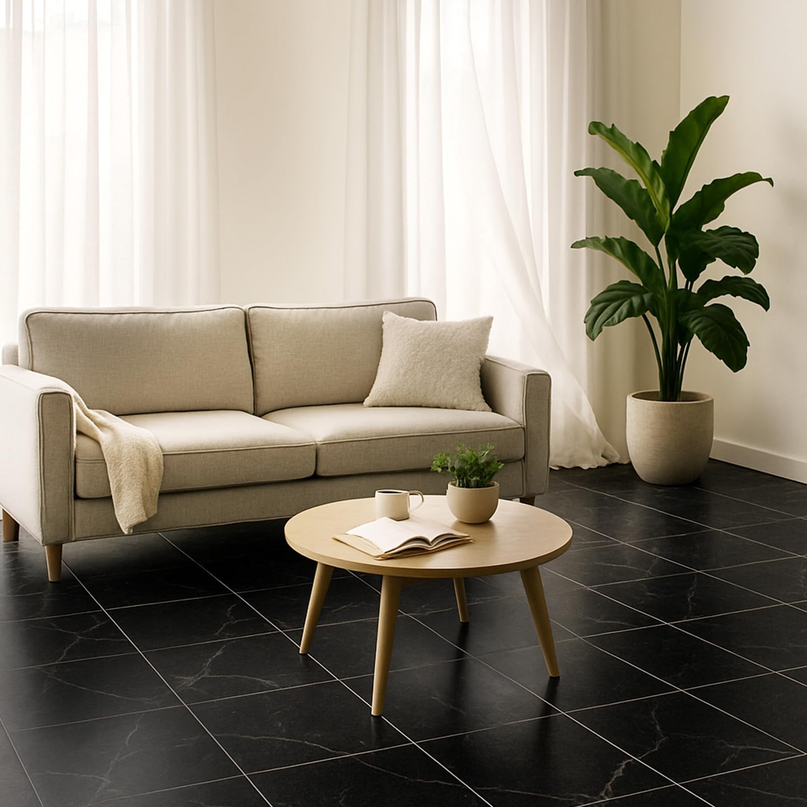 PVC Bodenbelag Selbstklebend 30×30 cm, 40 Stück (ca. 3,6 m²) | Vinyl Fliesen Wasserfest, Rutschfest & Verschleißfest für Wohnzimmer, Küche & Bad – Einfach zu Verlegen, Selbstklebende