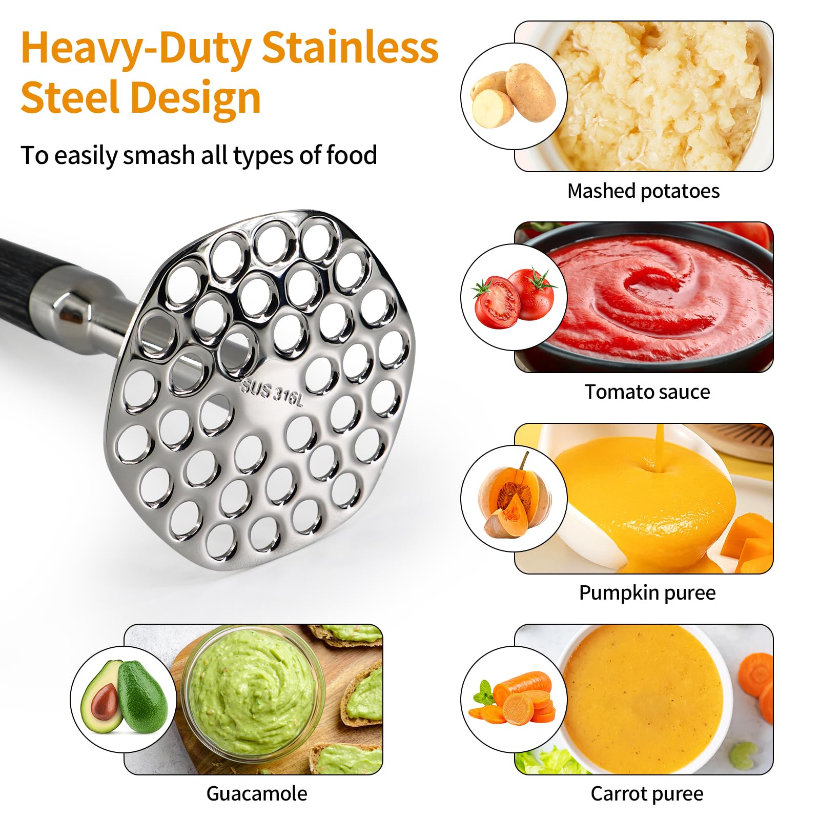 Schiacciapatate Manuale Con Manico In Legno – Attrezzo Da Cucina Per Purè, Multifunzione, 20 Cm