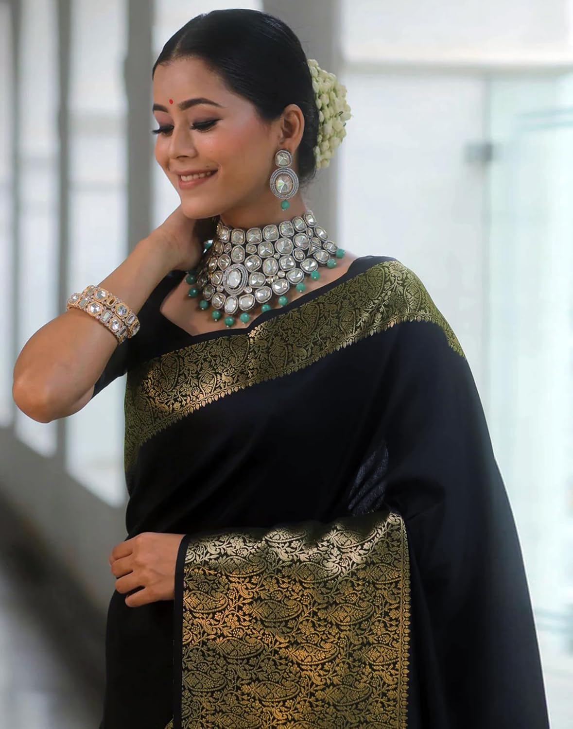 SIRIL Women's Soft Banarasi Silk Jacquard Saree with Unstitched Blouse Piece - Image 3